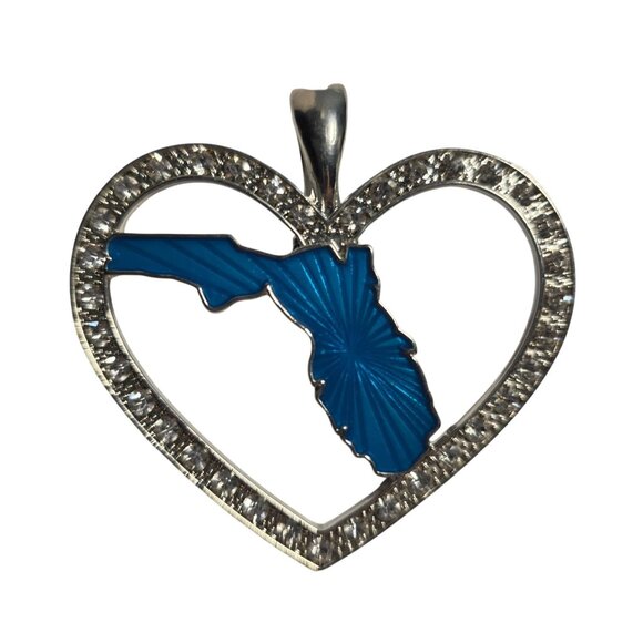 Heart Florida Pendant Blue Enamel statement Hinged bail - Picture 1 of 6